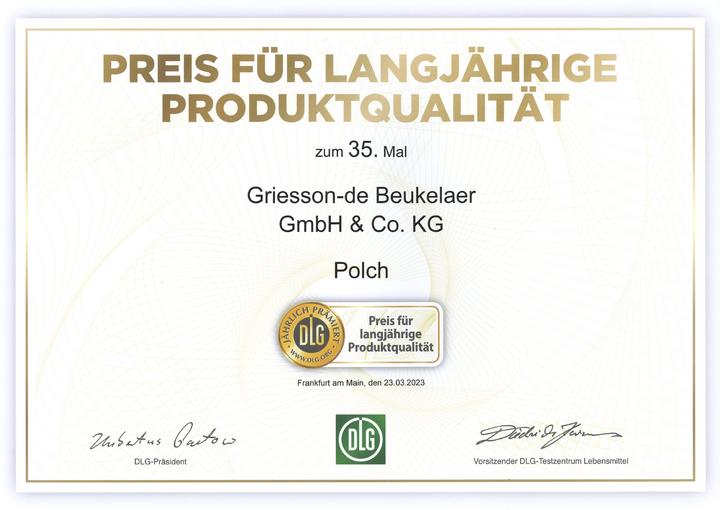 Griesson - de Beukelaer zum 35. Mal mit „Preis für langjährige Produktqualität“ der DLG geehrt