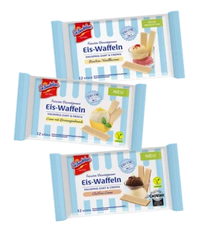 De Beukelaer Feinster Dessertgenuss: Eis-Waffeln in den Sorten Bourbon-Vanillecreme, Creme mit Zitronengeschmack und ChoViva-Creme